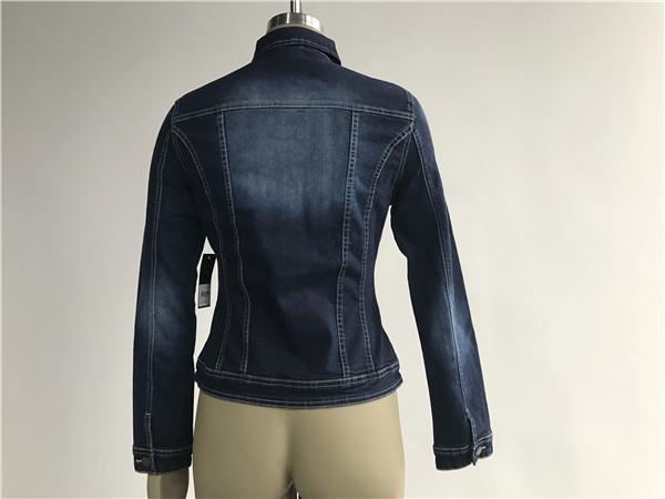 Womens Dark Wash Denim Jacket , Zip Through Ladies Trucker Jacket TW76740