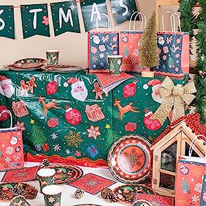 Christmas Tablecloth Plastic Jumbo Disposable Table Cover with Colorful Design Santa Claus Snowflakes