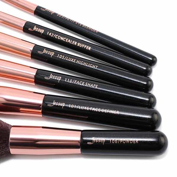 Jessup 15pcs Rose Gold Makeup Brushes Natural Hair Cosmetic Brush Kit