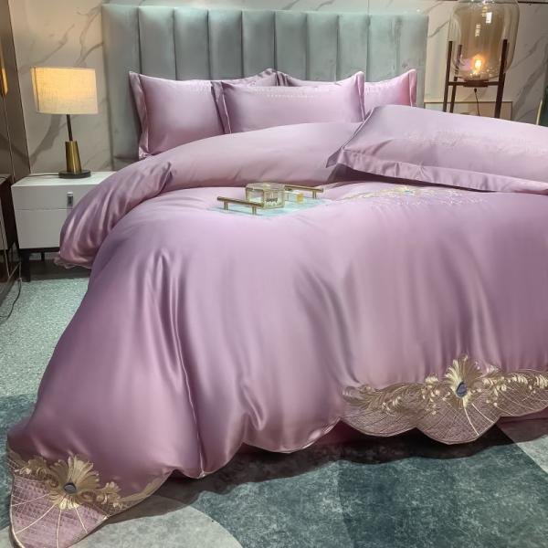125gsm Washed Silk Embroidery 4pcs Bedding Sets King Size European Style Collections