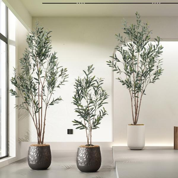 Multi-pole 7ft Artificial Olive Tree - Tall Faux Olive Trees Artificial Indoor - Large Fake Olive Tree Plant for Home Office Living Room Decor