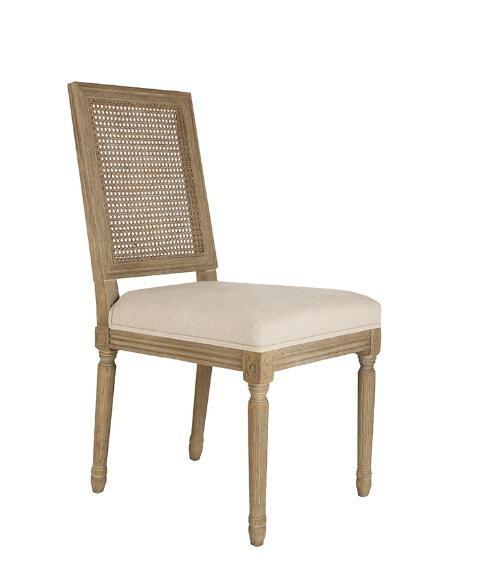 Wholesale rattan squar back event chair antique solid wooden carved rental wedding chair with linen