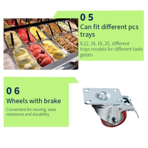 New Design 8 Trays Commercial  Ice Cream Gelato Display Freezer With Defrost System and Lighting
