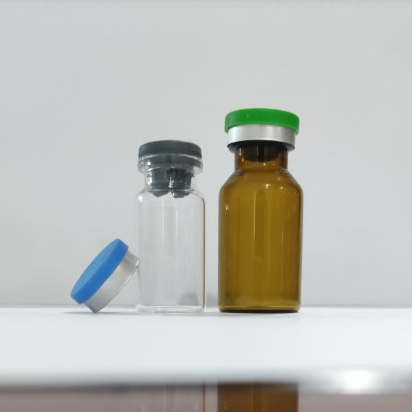 Frasco de vidro para injeção farmacêutica estéril vazio impresso com logotipo personalizado com rolha de borracha e tampas