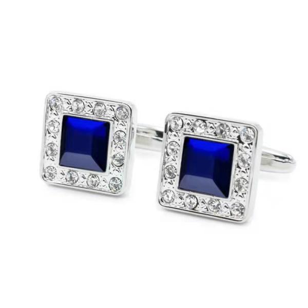 Metal Square Diamond Cufflinks Blue Color Fo Men Shirts Alloy Copper Material