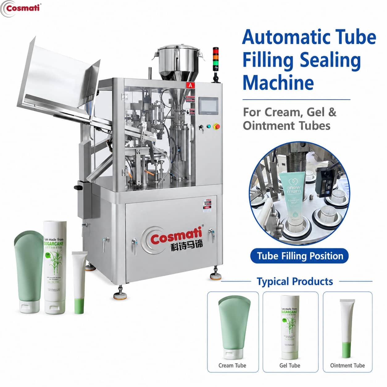 Plastic Tube Filling Sealing Machine for Toothpaste Cream Lotion Cosmetic