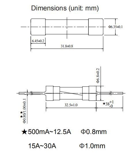 Взрыватель задержки по времени 250V плавкого патрона цилиндра IEC60127-7 миниатюрный керамический