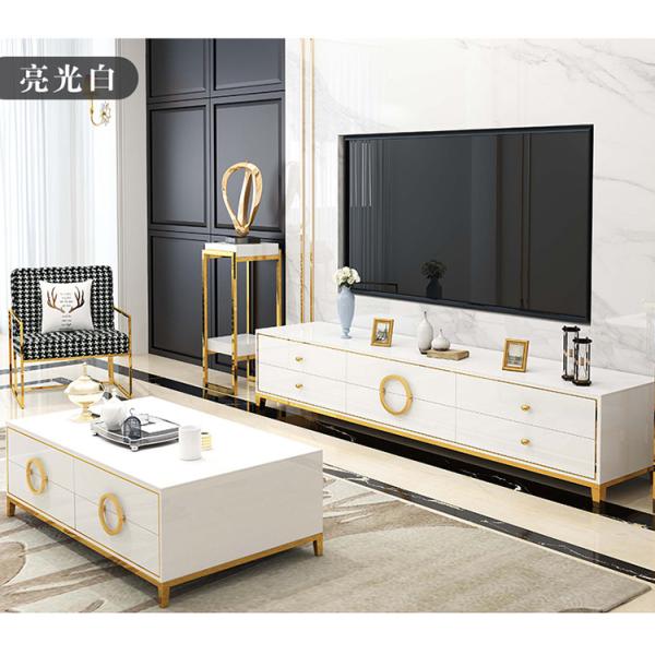 Stainless Steel TV Stand And Coffee Table Set Luxury Living Room Furniture