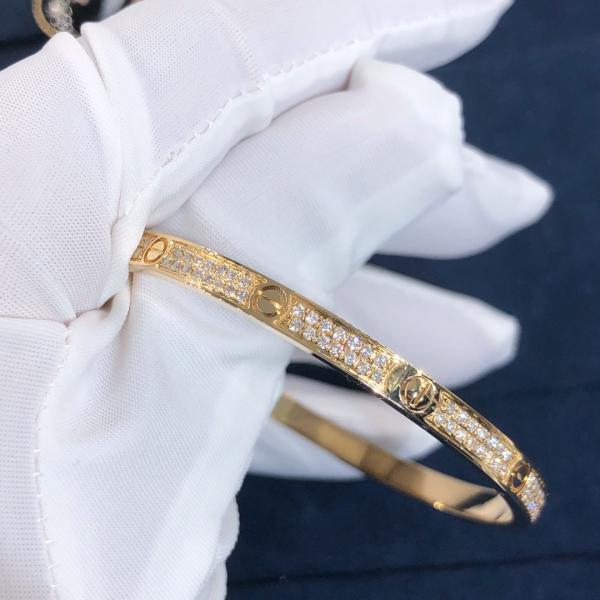 High Quality Fashion Fine Jewelry Pure 18k Real Gold And Natural Vs Diamonds LOVE Bracelet, Small Model Paved