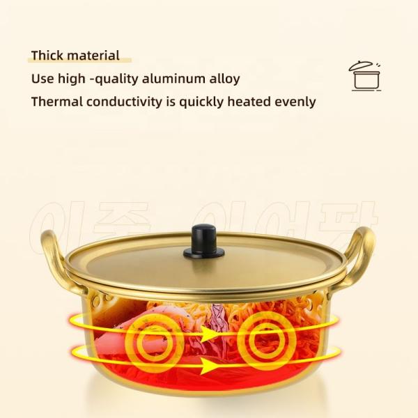 Korean Cookware Kitchen Gold Instant Noodle Pot Home Stock Pot Small Pan Aluminum Ramen Soup Pot With Lid