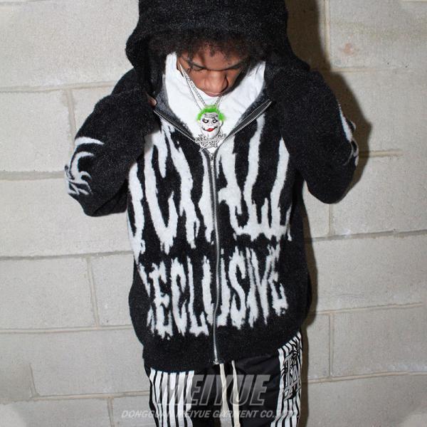 Logo de mohair tricoté personnalisé Vintage Hoodies en détresse chaud Vêtements de rue poids lourd Zip Up Hoodie