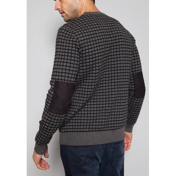 Half Merino Wool / Cotton Intarsia Knit Sweater , Small Check Men'S Polo Pullover Sweater