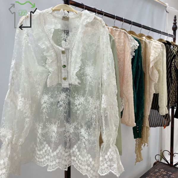 Second Hand Women'S Lace Blouse Mesh Top Used Formal Blouses In Bales A Grade