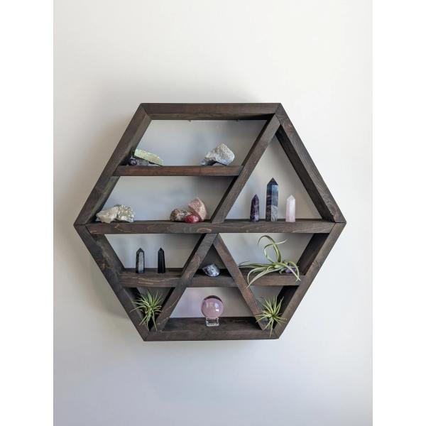 Home Decoration Solid Wood Hexagon Wall Mounted Floating Shelf Wooden Storage Shelves