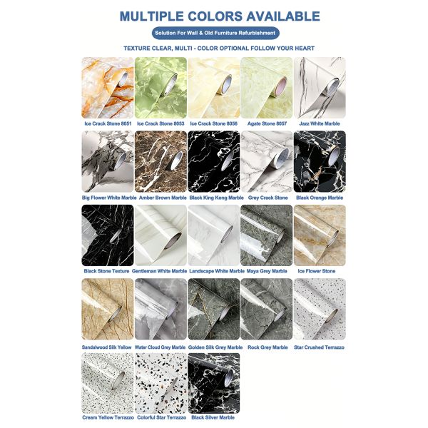 Decorative Marble PVC Film Waterproof Moistureproof Surface Wrap 850mm-1400mm Width