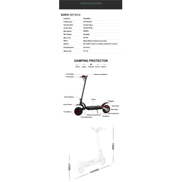 Dual Motor 2 Wheel Electric Scooter With Dual Battery Powerful 500W 1000W
