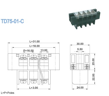 прокалывание тангажа 16.0mm до разъем 600V 75A терминального блока панели