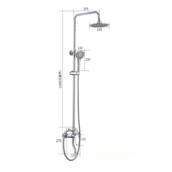 Chrome Surface Finishing Modern Brass Round Pipe Rain Shower Head Bathroom Shower Set