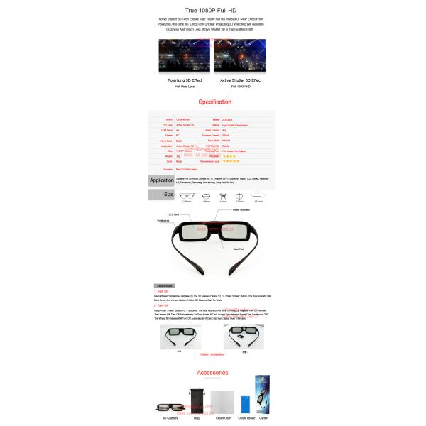 Active shutter 3D glasses Infrared TV film vision movie buy LG Sony Samsung Pana theater