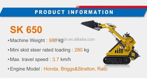 Kohler Engine 300KG 23hp Dingo Tracked Ride On Mini Skid Steer Loader for Construction