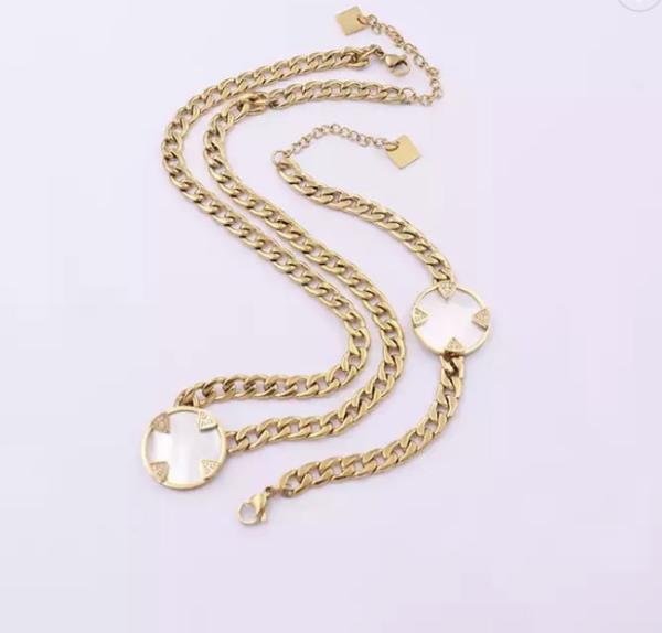K Gold Stainless Steel Jewelry Set Lush Simple White Fritillary Inlaid Chain Bracelet