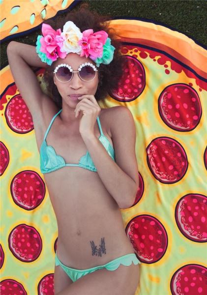 Women Beach Cover Up Pareo Pizza Creative Shape Beach Mat Swimwear Cartoon Cloak mats Summer Saida De Praia