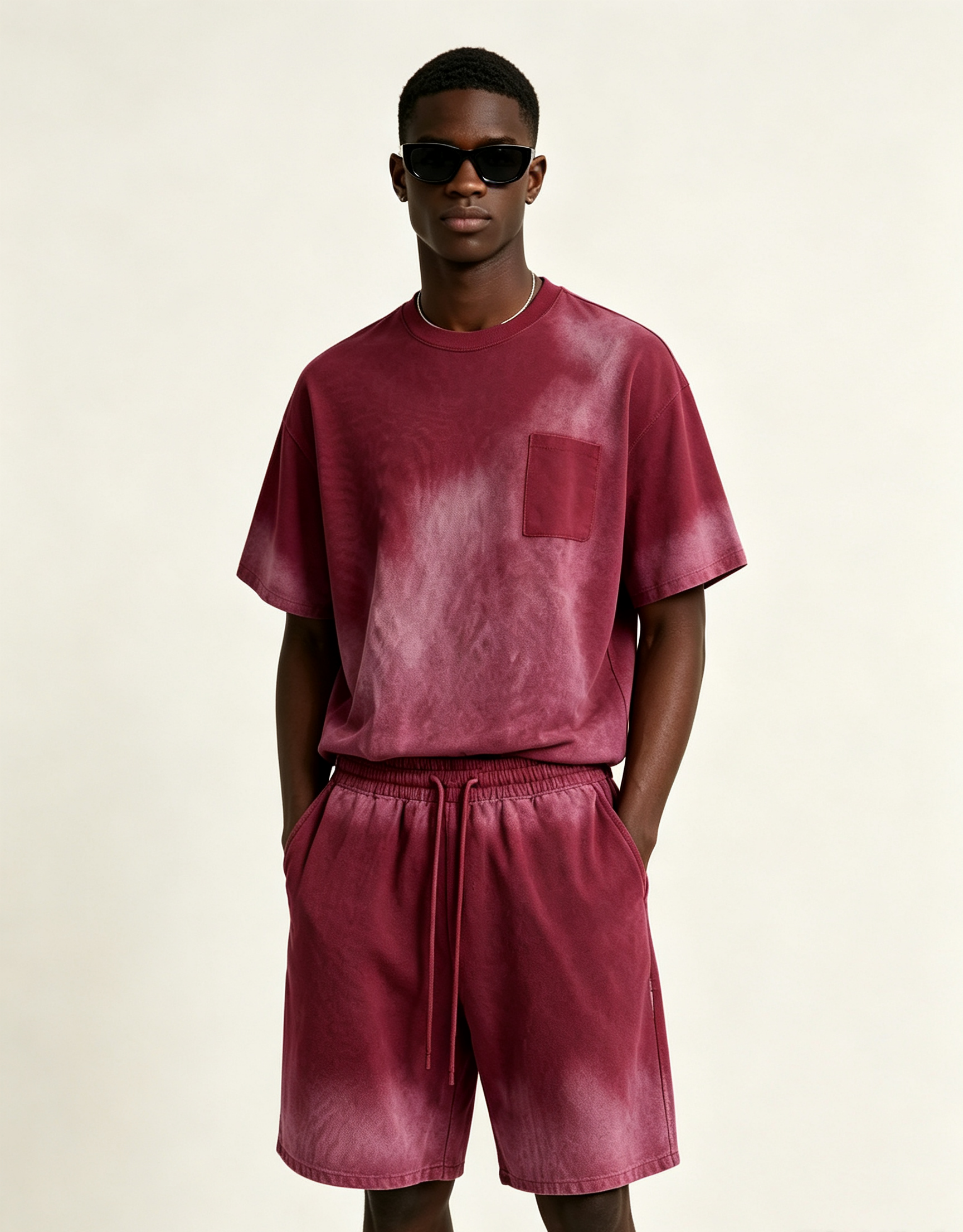 Gradient Spray Custom Print Tee Oversized Waffle T Shirt Spray Wash