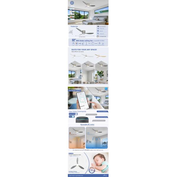 Дистанционно управляемый потолочный вентилятор с светодиодным управлением для современного дизайна домашнего офиса и низких потолочных помещений