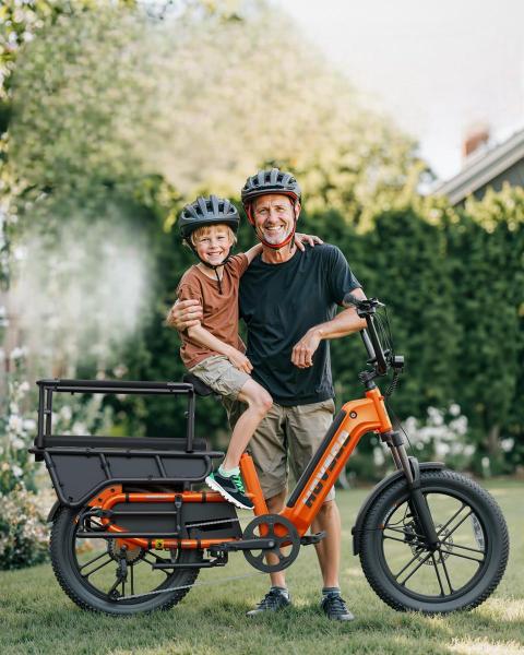 German Warehouse HovCart EU/US/AU Stock Electric City Cargo Bike for Two Children with Protection Seat Torque Sensor Fat Tire