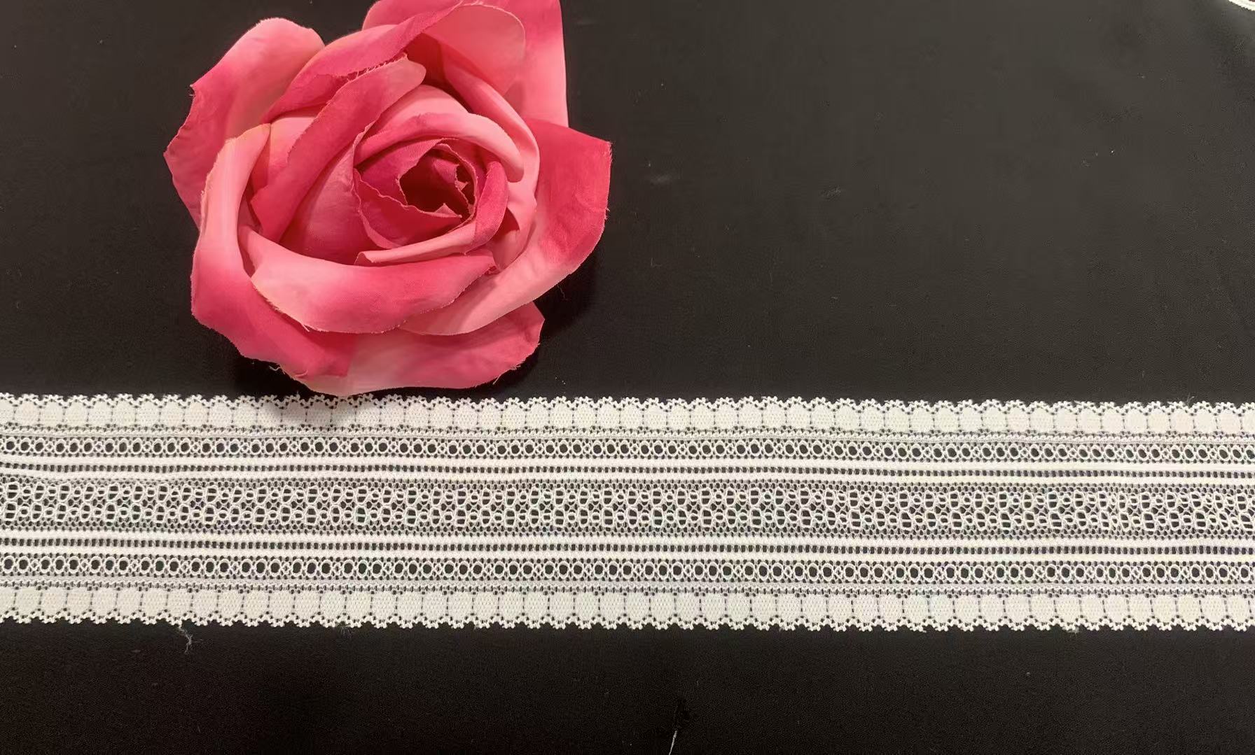 6.5cm Double Side Grid Hollow Elastic Nylon Lace Trim Soft Thin Fabric for Lingerie and Dress Decoration