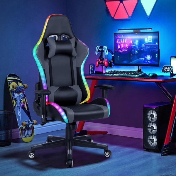 ALINUNU Customizable Leather RGB Gaming Chair with LED Light Bar and Fabric Material