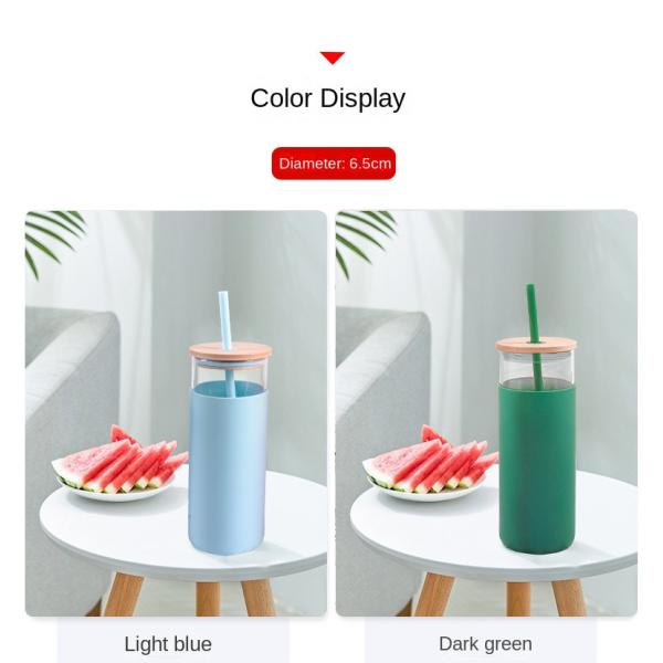Spill Proof 500ml Colorful  Outdoor Travel Glass Water Bottle With Straw Bamboo Lid Water Bottle Lightweight For Home OfficeCustomized Acceptable