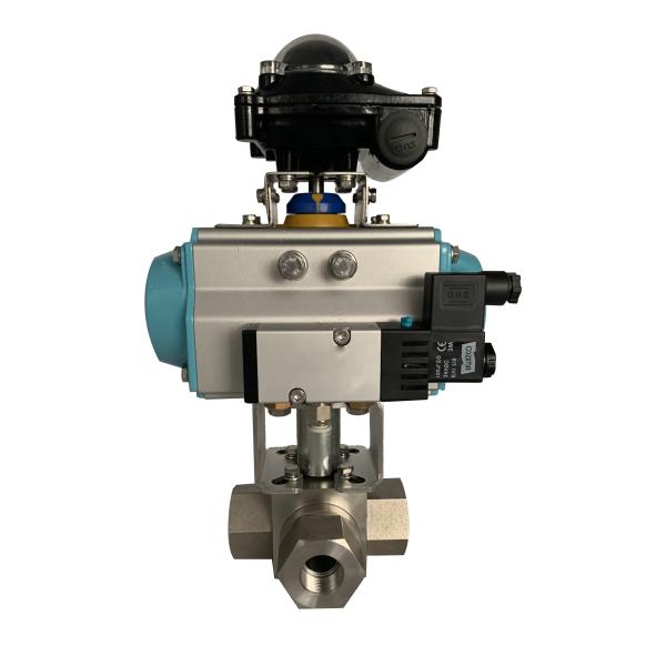 Válvula de bolas de acero inoxidable con dientes internos de tres vías de alta presión neumática