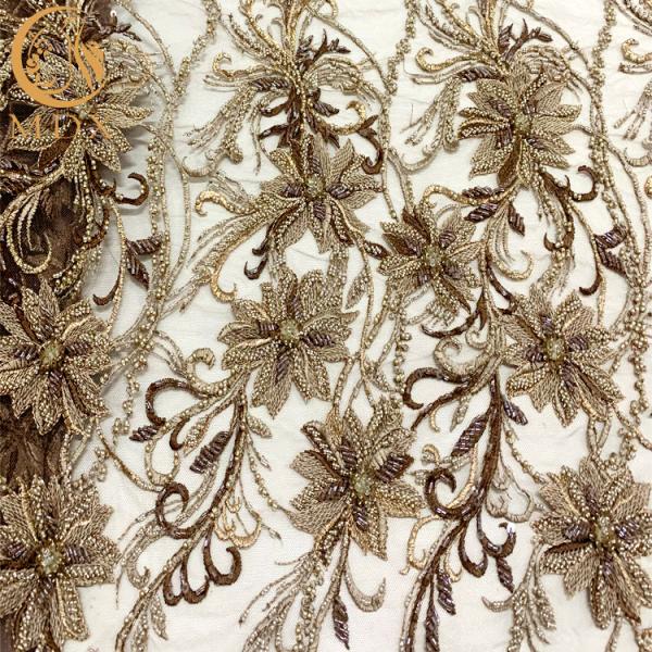 3D Embroidered Bridal Beaded Lace Fabric 140Cm Width For Women Wear