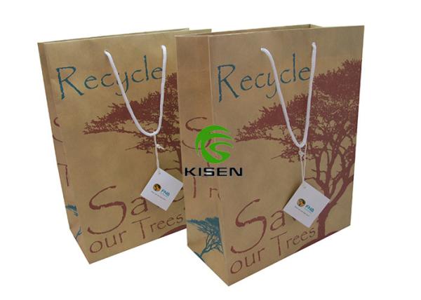 High End Brown Paper Twist Handle Bags , Brown Kraft Flat Handle Grocery Bags For Clothing