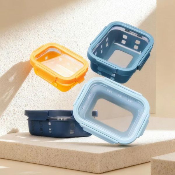 Leak Proof Airtight Borosilicate Glass Food Storage Container Microwave Safe with Silicone Sleeve