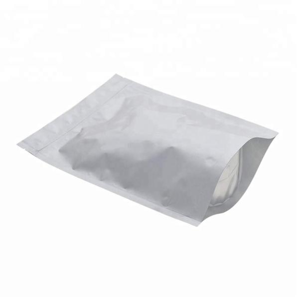 Food grade resealable retail stand up barrier pouch silver poly aluminum foil zipper bag for packaging snack/candy/tea