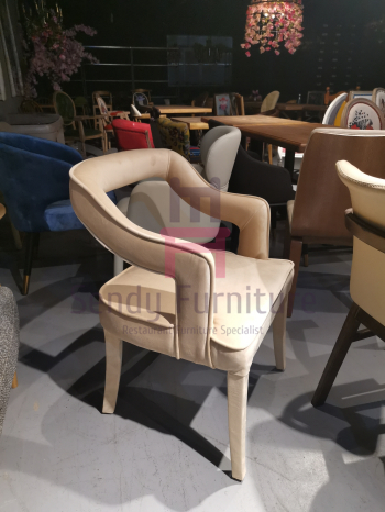 Hollowed Backrest Wood Restaurant Chairs Fully Upholstered In Gray Color Velvet