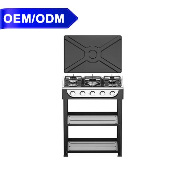 Free Standing Five Burner Gas Stove Supplier Value Cast Iron Kitchen Cooking Stove With Cover