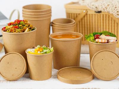 1000ml PLA kraft Disposable Salad Bowls,Soup Cups With Matching Lids