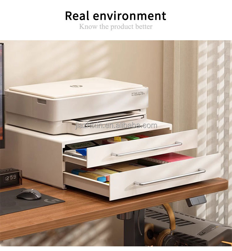 3layer Large Capacity Office Printer Storage Rack with 2 Drawers Living Room Desktop Organizer for Coffee Machine Microwave Oven