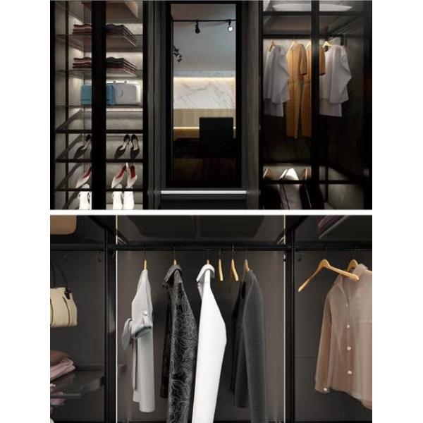 Corner Bedroom Wardrobe Closets With Sensor Led Metal Shelves