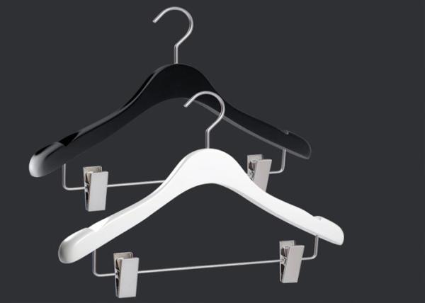 Half White Color Wooden Clothes Hangers With Metal Clips Easily Hanging