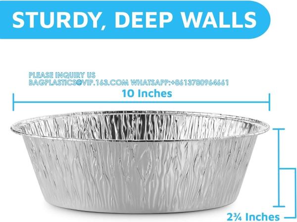 10'' Inch Round Tin Foil Pans Disposable Aluminum, Extra Deep Freezer & Oven Safe - For Baking, Cooking, Storage