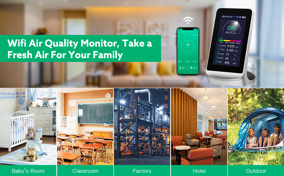 Крытое СО2 PM2.5 PM10 PM1.0 монитора HCHO TVOC воздуха WiFi качественное
