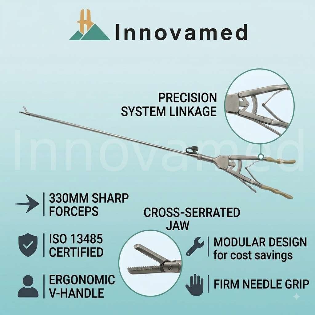 STORZ 330MM STAINLESS STEEL LAPAROSCOPIC EQUIPMENT V SHAPE SURGERY NEEDLE HOLDER