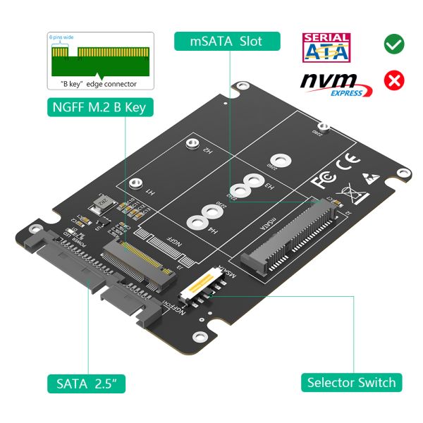 2 in 1 M.2 NGFF Key B & MSATA SSD to 2.5 SATA3 Adapter with Plastic Enclosure Supports 2280/2260/2242/2230 mm M.2 SSD Transparent to OS Hi-Speed SATA3/6Gbps