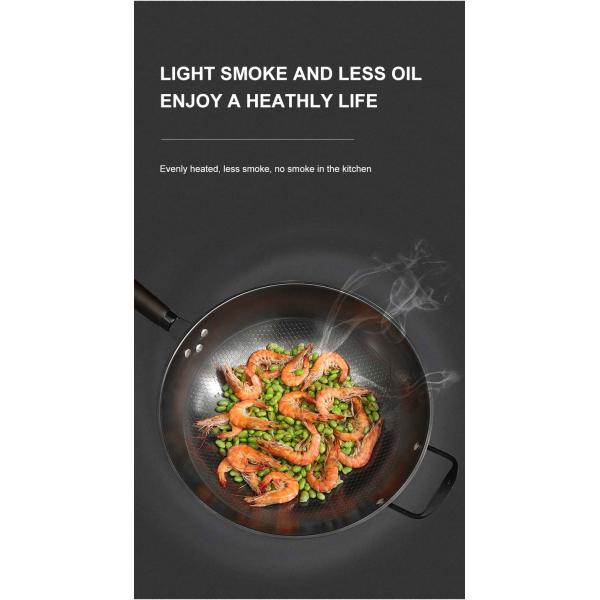 Minimalist Style Non Stick Honeycomb 34cm Pure Iron Frying Wok Sustainable and Durable