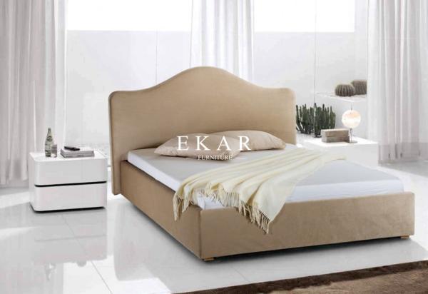 Fabric Cushion Headboard Latest Design Wooden Bed Model