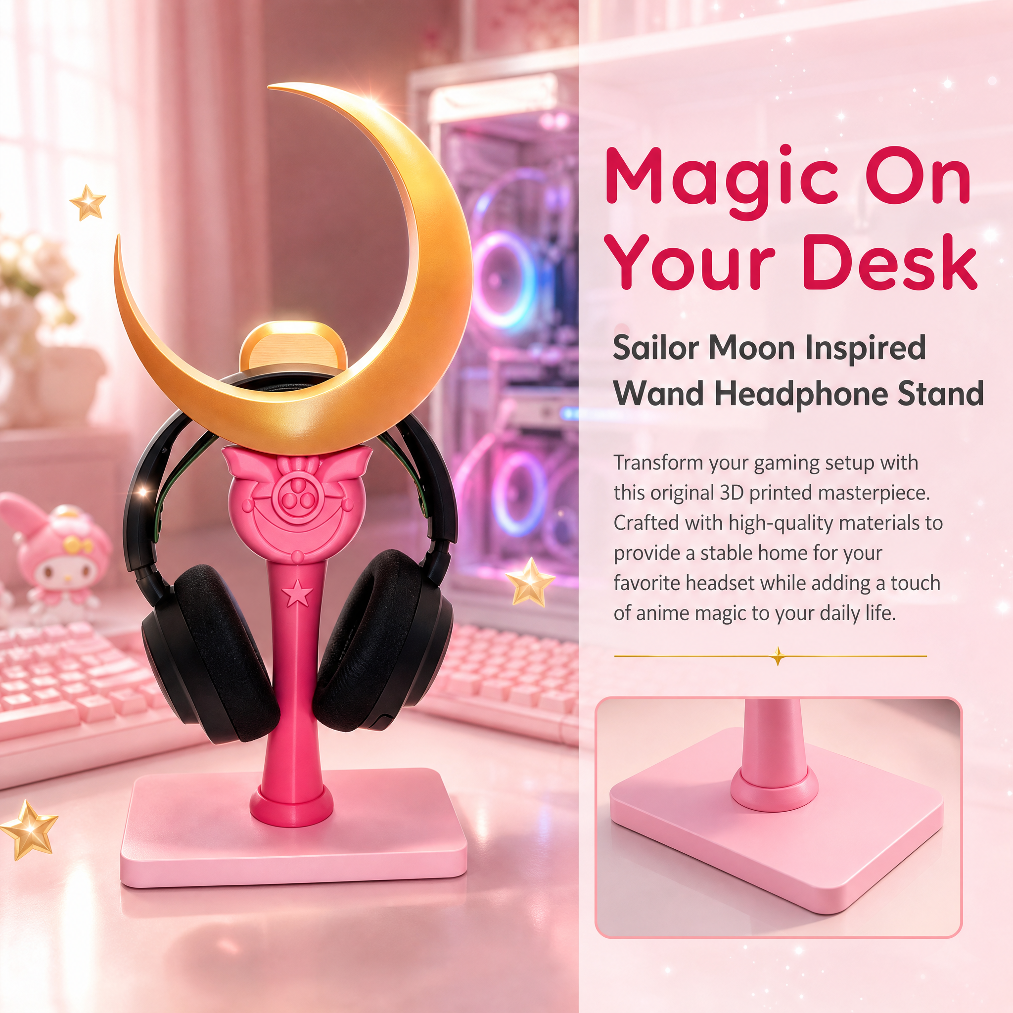 Cute Gaming  3d Print Products Sailor Moon Magic Stick Headset Stand For Desk Storage